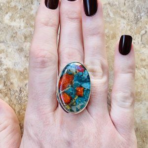 Ring Spiny Oyster Sterling Silver .925 , Turquoise Red Gemstone, Listing J12